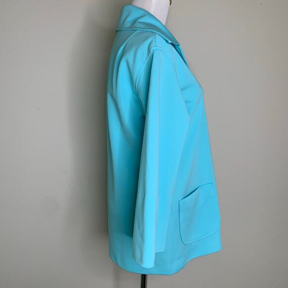 Koko Knits Vintage 70s Aqua Polyester Blazer Zip Closure Sz Medium - Picture 4 of 8